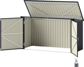 Outsunny Kültéri Hulladékgyűjtő Fedél 3 db 240L Kuka számára, 233x105 cm-es Hulladéktároló Konténer 2 Ajtóval és Zárakkal, 2.3 m² Kültéri Tároló, Fémb