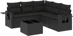 vidaXL 6 részes fekete polyrattan kerti ülőgarnitúra párnákkal