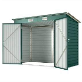 Outsunny Fém Szerszámtároló 4,1 m² 249x121x183cm Födémes Tetős Zárható Kétajtós Ablakos Kertiház Kültéri Kertészeti Szekrény | Aosom