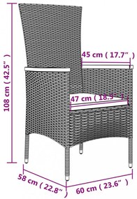 vidaXL 5 részes szürke polyrattan kerti étkezőgarnitúra párnával