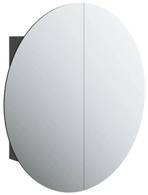 fekete fürdőszobaszekrény kerek tükörrel/LED-del 54x54x17,5 cm
