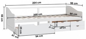 fehér 3 személyes tömör fenyőfa kanapéágy fiókokkal 90 x 200 cm
