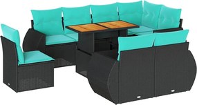 vidaXL 9 részes fekete polyrattan kerti ülőgarnitúra párnákkal
