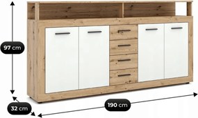 BLAGO komód 190 cm artisan tölgy/fehér