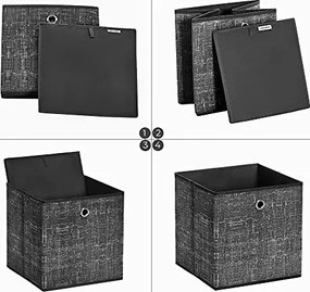 Tárolódobozok, 6 db-os szett,  összecsukható doboz, foltos fekete