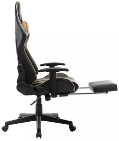 fekete és aranyszínű műbőr gamer szék lábtámasszal