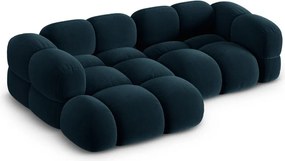 Sötétkék bársony sarokkanapé (bal oldali-heverő résszel) Loretto – Cosmopolitan Design