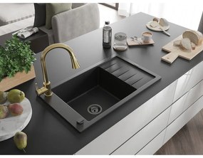 Mexen Elias, 1 kamrás gránit mosogató 795x480x200 mm és Elia mosogató csaptelep, fekete, 6511-77-670101-50-B
