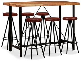 7-részes tömör akácfa és valódi bőr bárszett