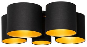 Mennyezeti lámpa fekete, arany belsővel, 5 lámpás - Multidrum
