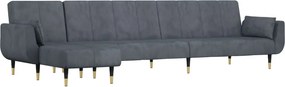 vidaXL sötétszürke L-alakú bársony kanapéágy 275x140x70 cm