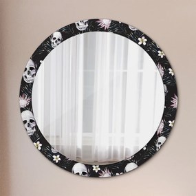 Kerek tükör fali dísz Koponya virágok fi 90 cm