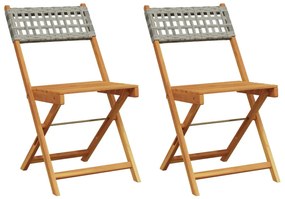2 db szürke tömör akácfa és polyrattan bisztrószék