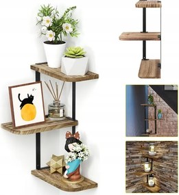 Falra Akasztható Sarokpolcok Vintage 3 Szintes Cikk-cakk Fali Polc