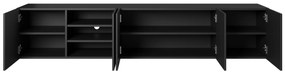 Asha falra szerelhető TV szekrény 200 cm, bordázott előlap - matt fekete
