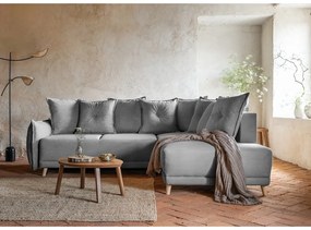 Szürke kordbársony kinyitható sarokkanapé (jobb oldali) Lazy Lukka – Miuform