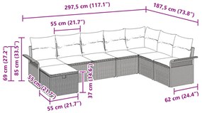 8 Részes Kerti Kanapészett Párnákkal Barna Poly Rattan