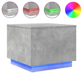 Betonszürke dohányzóasztal LED-lámpákkal 50 x 50 x 40 cm