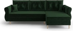 AKCIÓ Kihúzható kétoldalas L-alakú ülőgarnitúra SILVIANO 230x140 cm, sötétzöld II. osztály