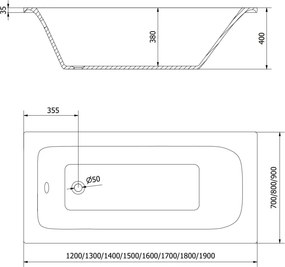 Mexen Vega téglalap alakú kád 190 x 90 cm burkolattal, fehér - 55011909000X