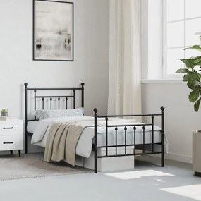 fekete fém ágykeret fej- és lábtámlával 90 x 200 cm