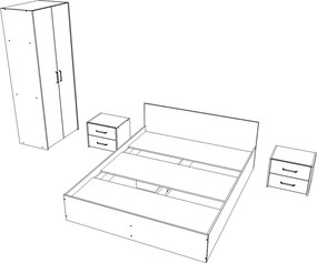 Malmo V16 hálószoba szett 160 x 200 cm-es ággyal, Fehér tölgy / Antracit