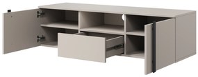 Verica 150 cm-es TV-szekrény, falra szerelhető, nyitott polccal - kasmír / fekete fogantyúk