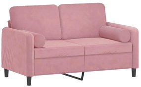 2 személyes rózsaszín bársony kanapé díszpárnákkal 120 cm