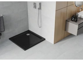 Mexen SLIM - Négyzet alakú zuhanytálca 80x80x5cm + króm szifon, fekete, 40708080
