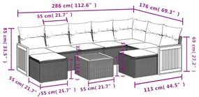 10 részes szürke polyrattan kerti ülőgarnitúra párnákkal