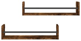 2 db füstös tölgy színű fali polc rúddal 60 x 16 x 14 cm