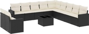 vidaXL 12 részes fekete polyrattan kerti ülőgarnitúra párnákkal