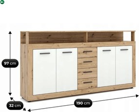 BLAGO komód 190 cm – artisan tölgy/fehér