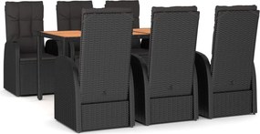 vidaXL 7 részes fekete polyrattan kerti étkezőgarnitúra párnával