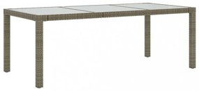szürke polyrattan és edzett üveg kerti asztal 190 x 90 x 75 cm