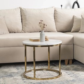 Dohányzóasztal Fehér márvány/Aranya Színben. CLIFF