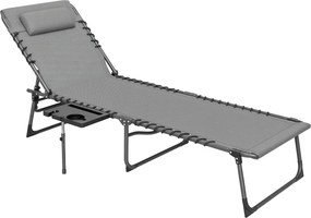 Outsunny Összecsukható Napozóágy Kerthez Kültéri Napozóágy Állítható Háttámlával, Fejtámasszal, Oldaltáskával, Tálcával és Acélvázal, 120 kg Teherbírá