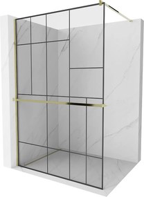 Mexen Kioto+ Walk-In Zuhanyfal    törölközö  tartóval  110 x 200 cm,  átlátszó üveg/ fekete    8 mm,  arany  - 800-110-121-50-7 Walk-In Zuhanyfal