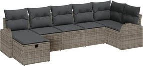 vidaXL Kerti Kanapé Szett párnával tárolóval 7 pcs Szürke polirattan