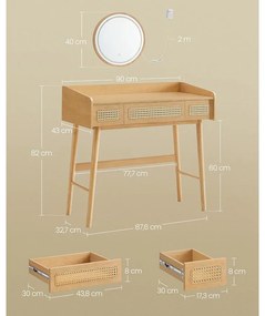 Fésülködőasztal tükörrel és világítással bézs színben
