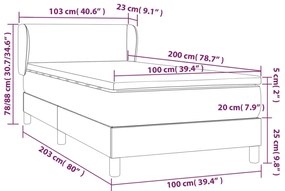 fekete bársony rugós ágy matraccal 100 x 200 cm