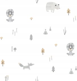 Fehér Tapéta Gyerekeknek Állatok Fák Tipi