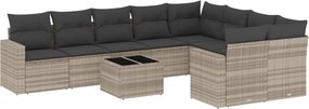 vidaXL 10 részes világosszürke polyrattan kerti ülőgarnitúra párnákkal