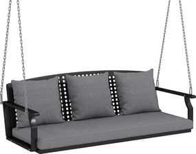 Outsunny 3 személyes függőpad – porszórt acél terasz hinta 3 háttámlapárnával, időjárásálló, 360 kg, szürke | Aosom