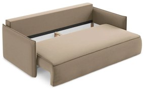 Világosbarna bársony kinyitható-tárolóhelyes kanapé 225 cm Hula – Makamii