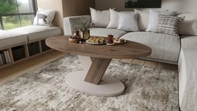 Mazzoni LOVA Elegáns Dió/Beige Taupe - OVÁLIS DOHÁNYZÓASZTAL 110x60 cm MODERN KÁVÉZÓ ASZTAL