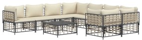 9 részes antracitszürke polyrattan kerti ülőgarnitúra párnákkal