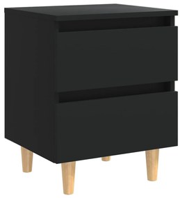 2 db fekete éjjeliszekrény tömör fenyőfa lábakkal 40x35x50 cm