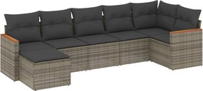 vidaXL 7 részes szürke polyrattan kerti ülőgarnitúra párnákkal