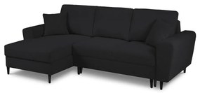 Fekete buklé kinyitható tárolóhelyes sarokkanapé (bal oldali-heverő résszel) Kyoto – Cosmopolitan Design